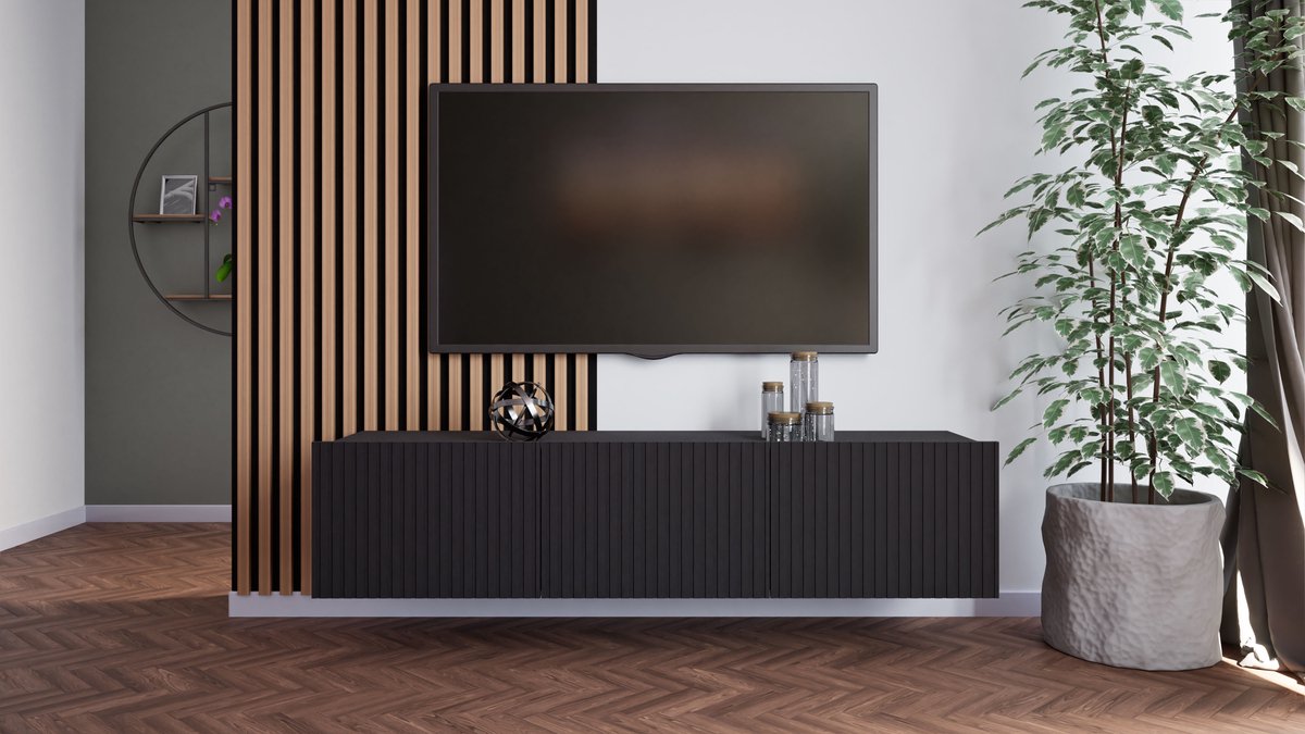 Promeubels - Tv meubel Kingston - Zwart mat - 150cm - Tv kast - Hangend of staand - Zwevend