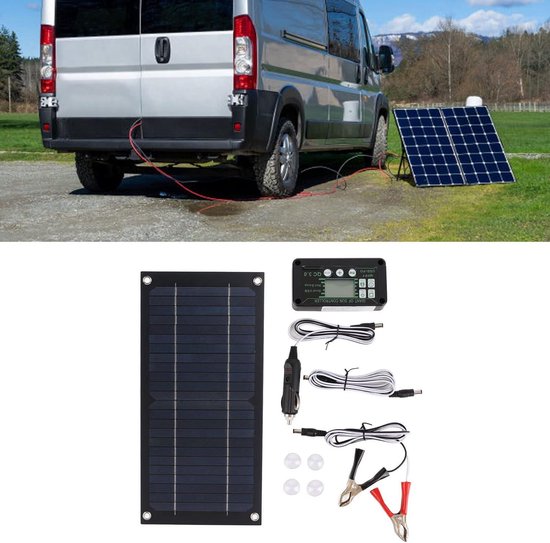 600W Zonnepaneel Oplader, Monokristallijn Silicium Zonnepaneel 100A Lastencontrolemechanisme Zonnepaneelkit met Verlengkabel & Batterijklem Zonne Energie Kit voor RV Camping
