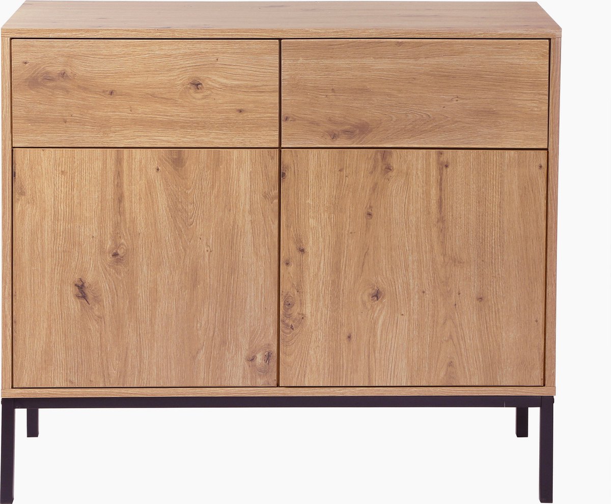 CALICOSY - Ladekast Eiken Decor - 2 Deuren 2 Lades L90 x H80 cm - LENNY