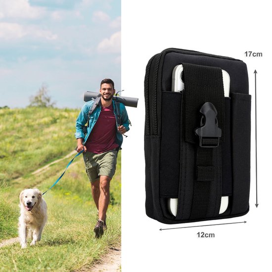 Étui pour OnePlus 5, noir uni, style tactique, avec pochette MOLLE EDC compatible, pochette bandoulière et étui ceinture militaire.