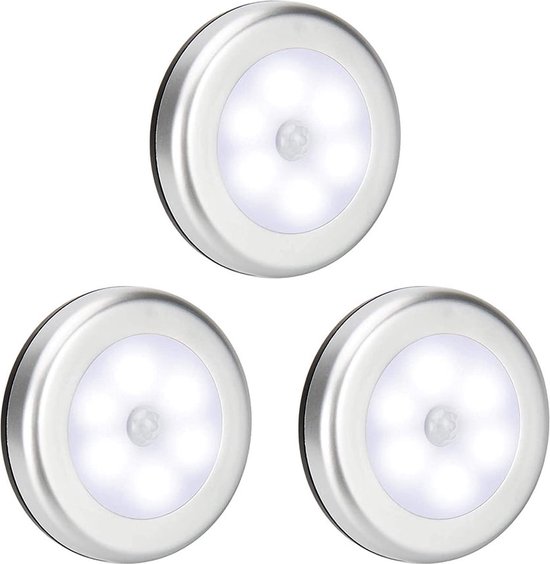 Led-Nachtlampje 3 stuks- met bewegingsmelder-Nachtlampje Babykamer- Nachtlamp op Batterij -Draadloos Sensor - Kinderen & Baby -Zilverwit licht