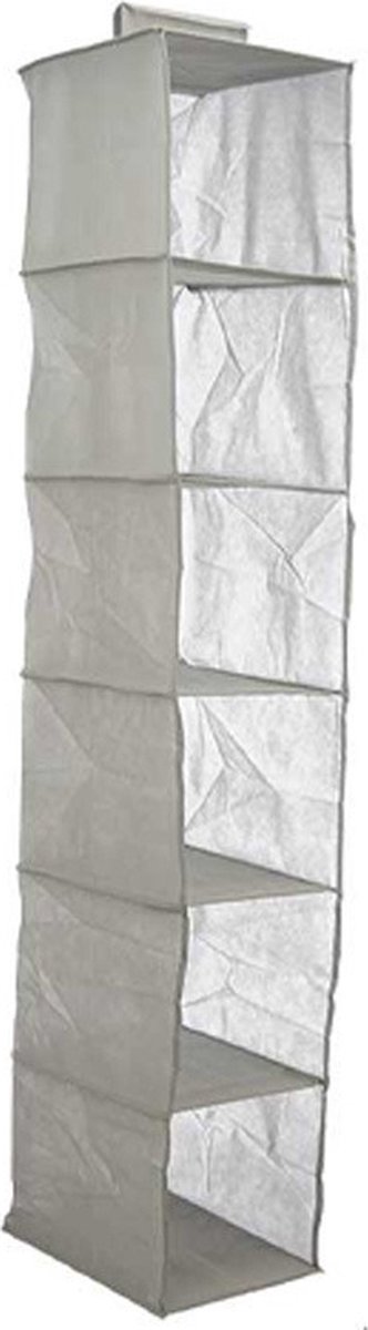 Kipit Kledingkast organizer - 6 vaks - grijs - 25 x 25 x 138 cm - ruimtebesparend/hangend
