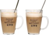 Bellatio Design Latte macchiato glazen - set 2x - incl. lepels - glas - 300 ml - latte koffieglazen