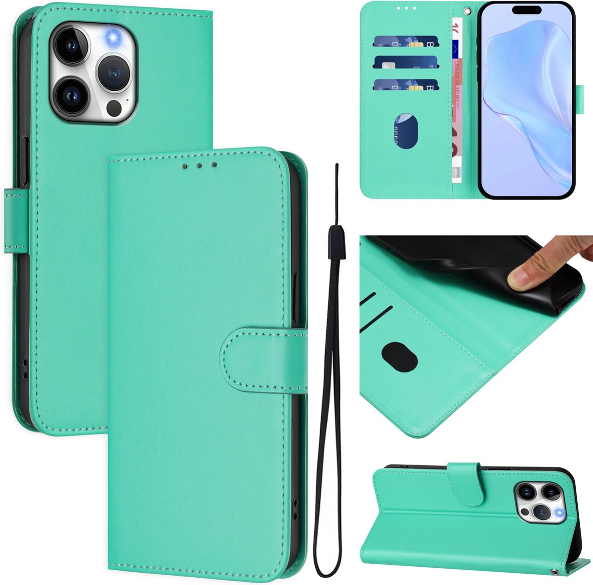Mobigear Telefoonhoesje geschikt voor Apple iPhone 16 Pro Max Hoesje | Mobigear Urban Wallet Bookcase Portemonnee | Pasjeshouder voor 3 Pasjes | Telefoonhoesje voor Pinpas / OV Kaart / Rijbewijs - Groen