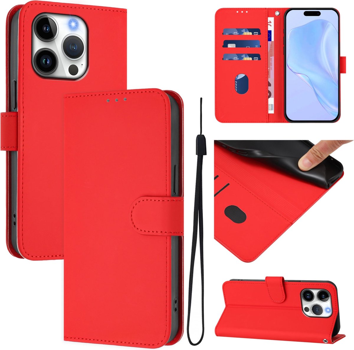 Mobigear Telefoonhoesje geschikt voor Apple iPhone 16 Pro Hoesje | Mobigear Urban Wallet Bookcase Portemonnee | Pasjeshouder voor 3 Pasjes | Telefoonhoesje voor Pinpas / OV Kaart / Rijbewijs - Rood