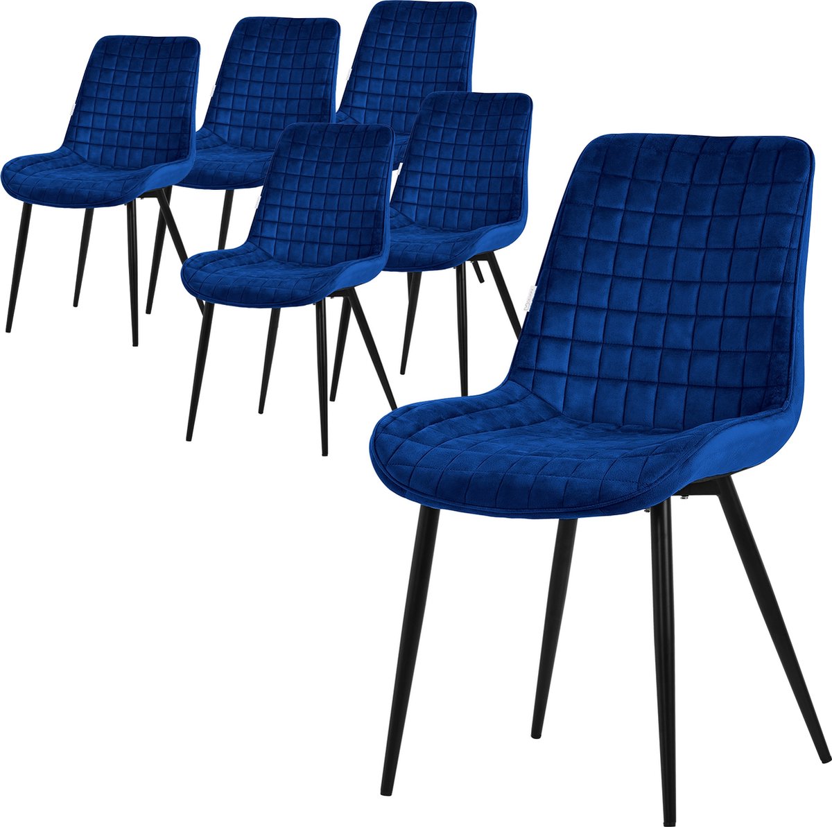 ml-design eetkamerstoelen set van 6 donkerblauw, fluwelen zitting met zwarte metalen poten, keukenstoelen met rugleuning, woonkamerstoelen, gestoffeerde stoelen voor eetkamer keuken kantoor armstoelen