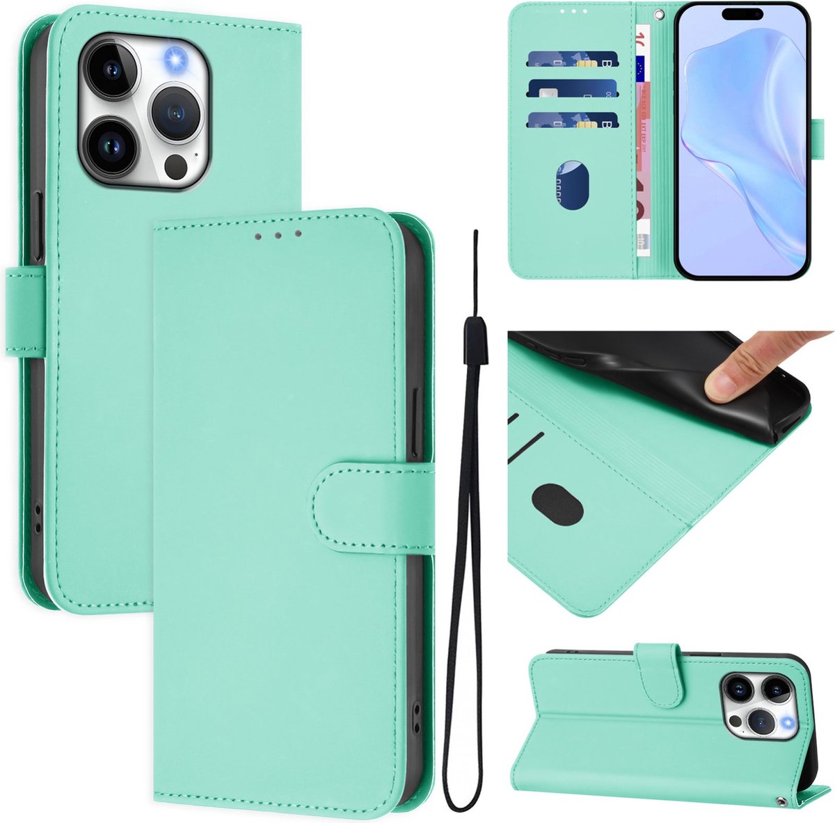 Mobigear Telefoonhoesje geschikt voor Apple iPhone 16 Pro Hoesje | Mobigear Urban Wallet Bookcase Portemonnee | Pasjeshouder voor 3 Pasjes | Telefoonhoesje voor Pinpas / OV Kaart / Rijbewijs - Groen
