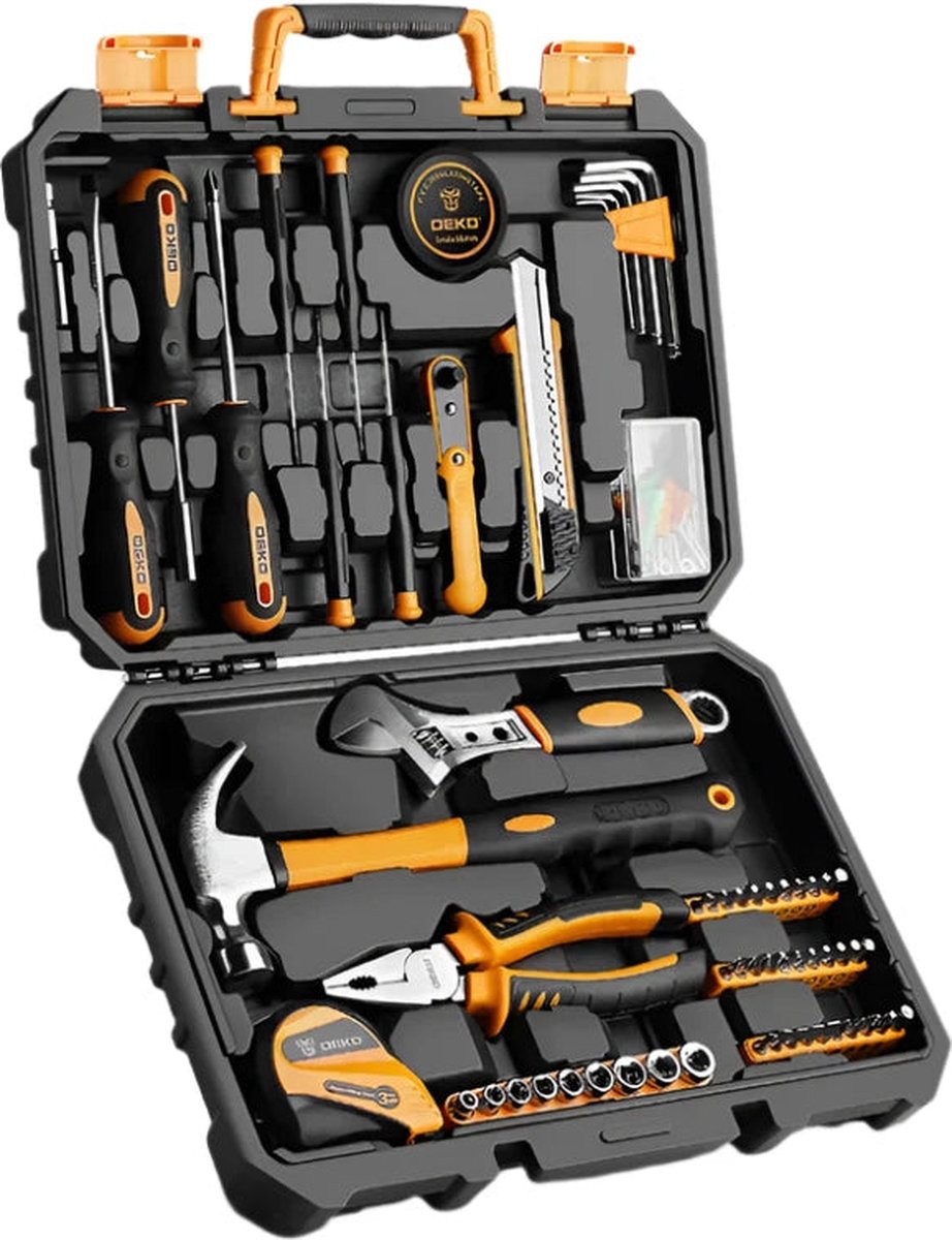 Deko - Gereedschapskoffer - Basisgereedschapset - 100-delig - Gereedschap - Gereedschapsset - Gemengde gereedschapsset - Voor auto Home Depot en kist - DIY algemene huishoudelijke handgereedschapsset - Geel
