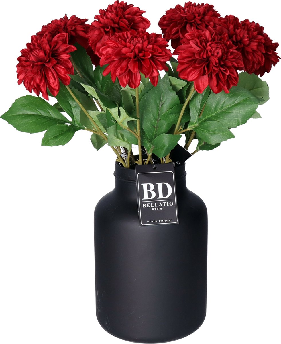 Bellatio Design Kunstbloem Dahlia boeket - 10x stelen - 50 cm - bordeaux rood - kunst zijdebloemen
