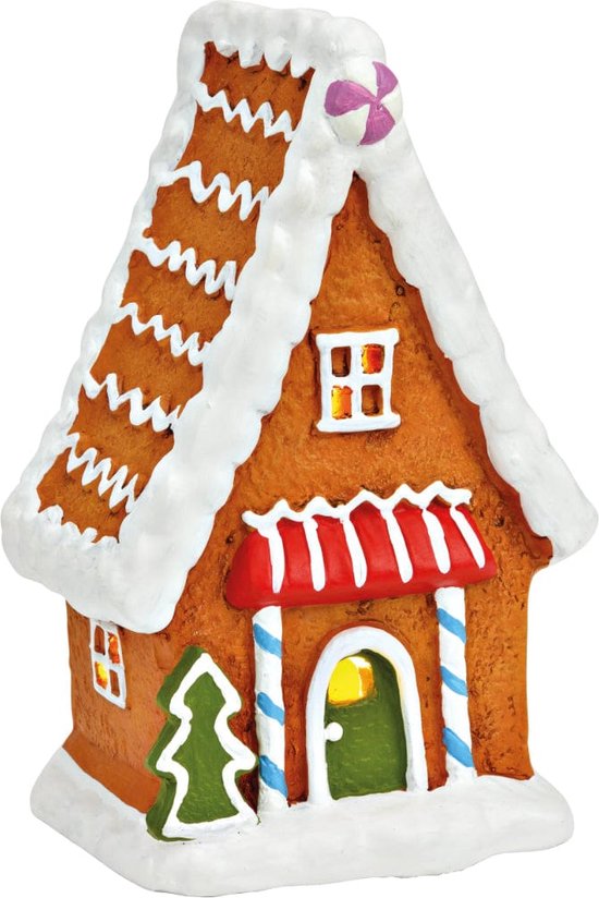 Peperkoekhuisje met LED - bruine terracotta - (B/H/D) 12x21x10cm - Wurm