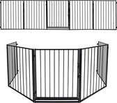 Homesy Veiligheidshekje | Metalen Schroefhekje | Veiligheidshek Haardscherm - Traphekje - 5 stuks panelenhek - 304cm | Openhaard hek Beschermrooster | met Deur Metalen Kachelbeschermer | Barrier Dierenhek | zwart