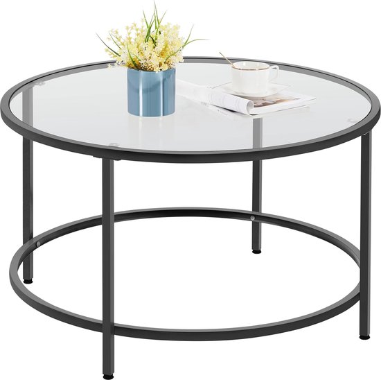 Moderne Ronde Salontafel van Gehard Glas en Metaal - Verstelbare ...