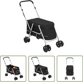 The Living Store Poussette pour chiot - Poussette pour chien - Zwart 100x49x96cm - Tissu en lin 300D - Capacité de charge 15kg