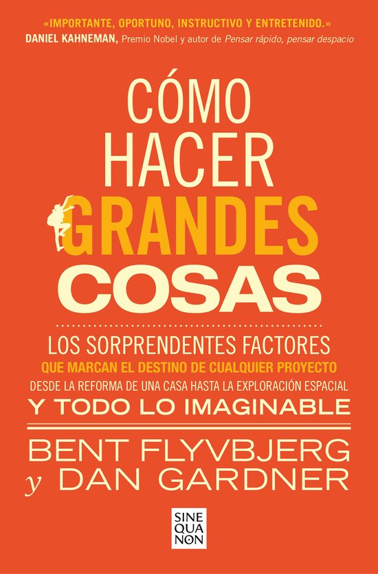 Boek "Cómo hacer grandes cosas" met grote gele en witte letters op een oranje achtergrond. Beschrijft "Hoe je grote dingen doet".