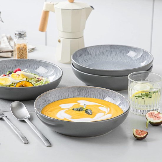 Lot De 4 Bols à Pâtes 42 Oz En Céramique Gaufrée - Blanc Arctique - Passe Au Four Et Micro-ondes