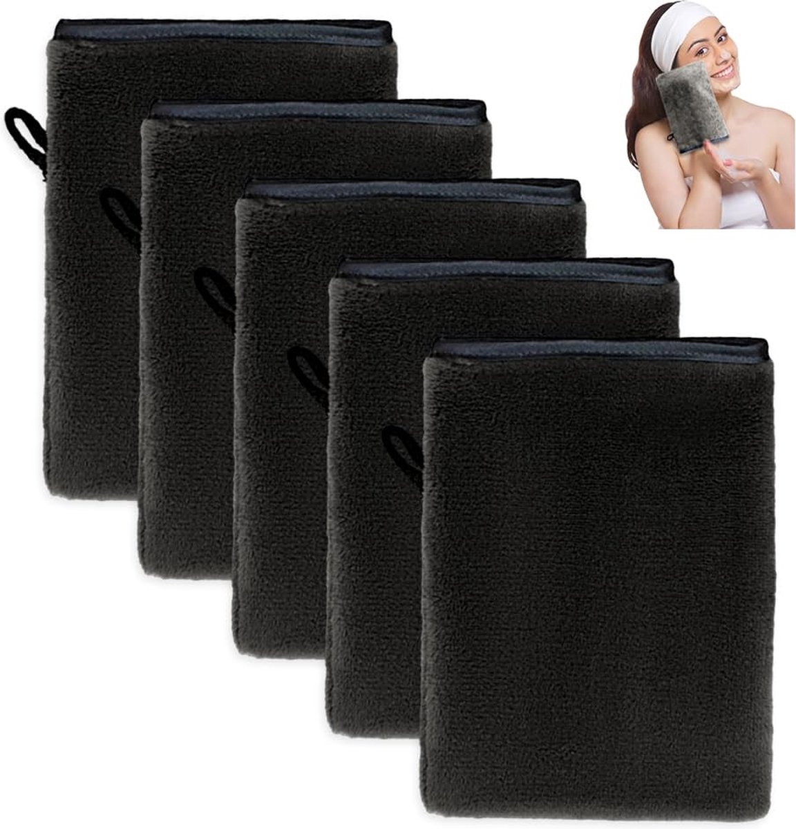 Goodivery ® Fijne Set van 5 Zachte Microvezel Reinigingshandschoenen voor Gezichtsverzorging en Make-up Verwijdering