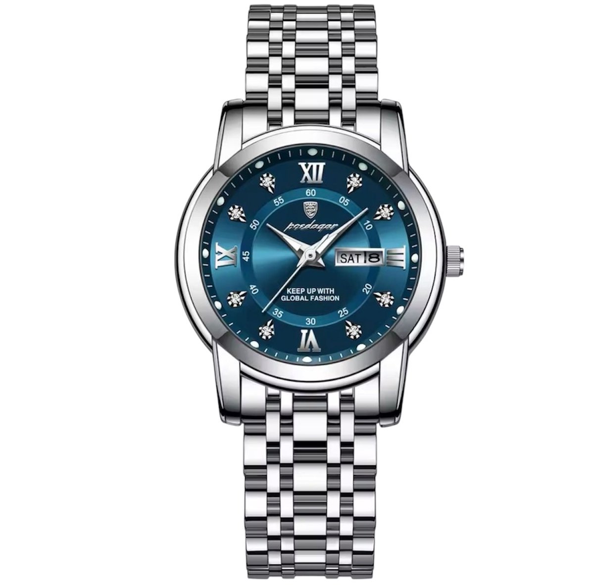 Luxe HerenHorloge - Polshorloge - Heren - Cadeau - Horloge - Geschenkdoos - Mannen - Zilver - Groen-Blauw - RVS