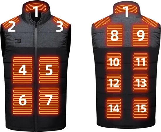 KEMIMOTO Verwarmd jack voor heren, verwarmingsjas met 4 verwarmingszones, verwarmingsvest met 9600 mAh powerbank, 3 instelbare warmtestanden, Eletrik verwarmbaar vest met USB, voor skiën, motorrijden