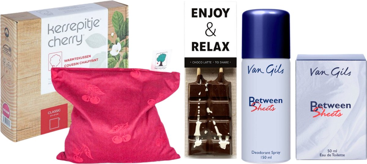 Goedkoopste Van Gils Cadeauset Warme Kerst Chocolade & Warmtekussen Between Sheets - Van Gils EDT Between Sheets 50ml - Van Gils Deo Spray Between Sheets 150ml - Kersepittje Warmtekussen Classic 27x27cm