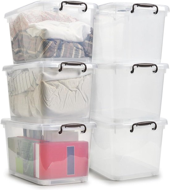 Cetomo 15L*6 storage box, storage bin, container with snap closure and lid, stackable transparent organizer