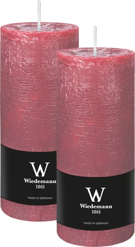 Bougie cylindrique/pilier Wiedemann - 2x - bougie rustique - vieux rose - 7 x 16 cm - 66 heures de combustion