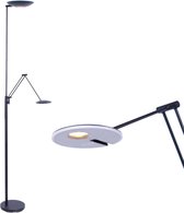 Lampadaire avec liseuse Geneva | 2 lumières | Noir | métal | lampe sur pied réglable / lampe de salon | bras de lecture | design contemporain