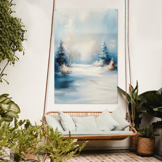 Affiche de jardin 120x180 cm - Décoration de jardin Forêt - Hiver - Nature - Abstrait - Neige - Affiche pour le jardin - Décoration extérieure - Tableau de jardin clôture - Décoration murale sur toile de jardin - Décoration murale sur toile de balcon