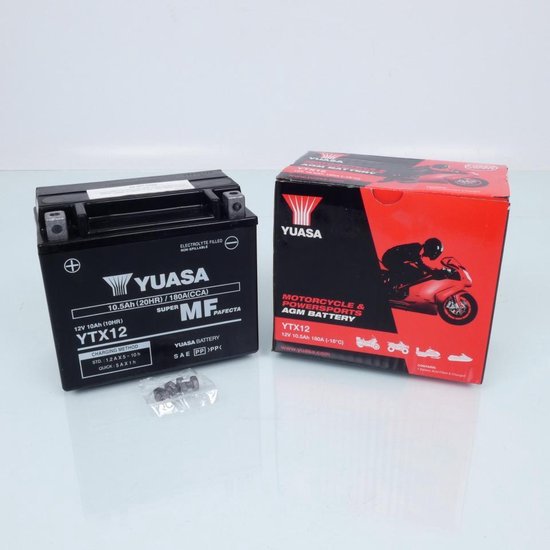 Yuasa SLA-accu voor Piaggio 300 Vespa GTS IE ABS Euro4 2016 tot 2018 YTX12 / YTX12-BS / 12V 10,5Ah nieuw