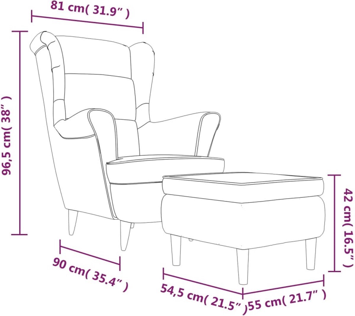 vidaXL vidaXL Fauteuil met voetenbank - afbeelding 2