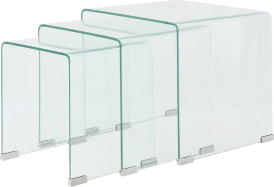 Glazen Bijzettafel Set van 2 Nachtkastjes, U-vormige Transparante