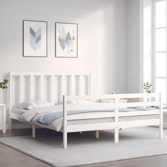 VidaXL Wit Houten Bedframe 160x200 Cm Massief Grenenhouten Bed Frame vidaxl-wit-houten-bedframe-160x200-cm-massief-grenenhouten-bed-frame