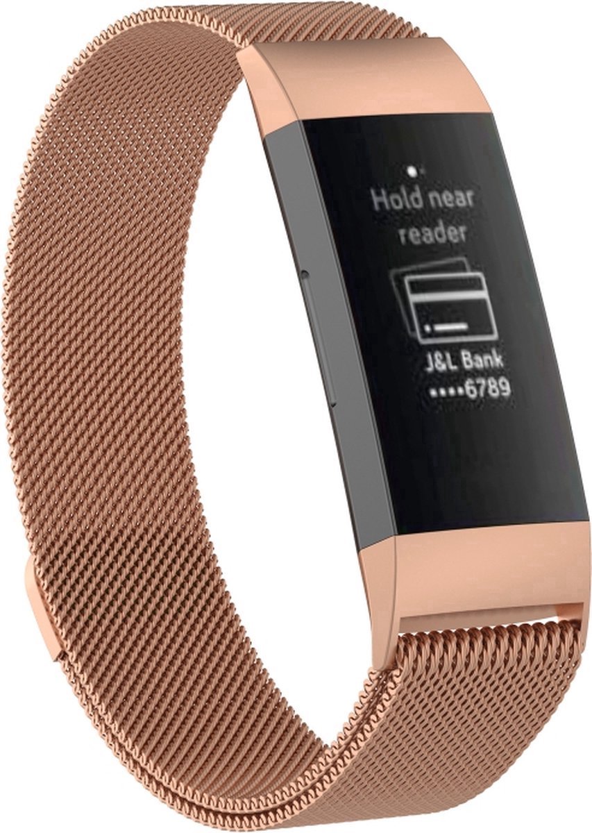 New Age Devi - Stijlvolle rosegouden band - geschikt voor Fitbit Charge 3 Charge 4 - maat SM