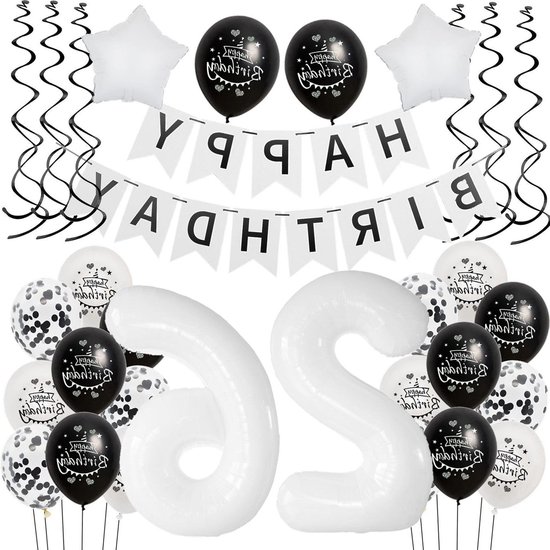 Allecto Plus - Ballonnen 25 Jaar Verjaardag Vrouw Man Decoratie 32 Stuks Zwart Zilver Wit Latex Deco