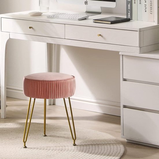 Ronde fluwelen make-upkruk - roze, zijtafel, commode - goudkleurige stalen poten — afbeelding 3