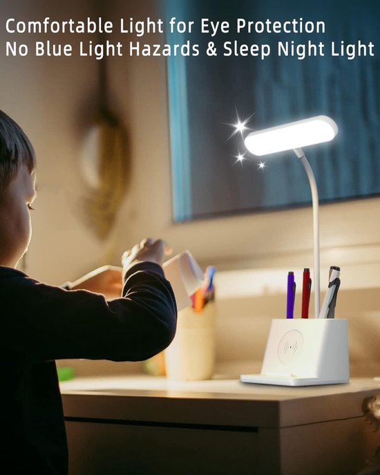 Mrs. Jones LED dimbare bureaulamp 3 modus Meerdere helderheidsniveaus Touch Reading Lamp bureaulampen met draadloze oplaadfunctie voor werken studeren . — afbeelding 4