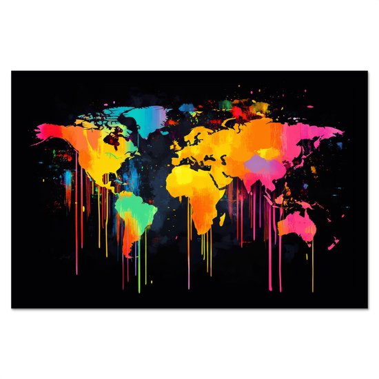 Spatscherm keuken 60x40 cm - Kookplaat achterwand Wereldkaart - Verf - Kleurrijk - Graffiti - Wereld - Muurbeschermer - Spatwand fornuis - Hoogwaardig aluminium