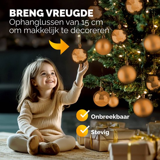 Boules de sapin de Noël en plastique couleur cuivre ensemble de 54 pièces