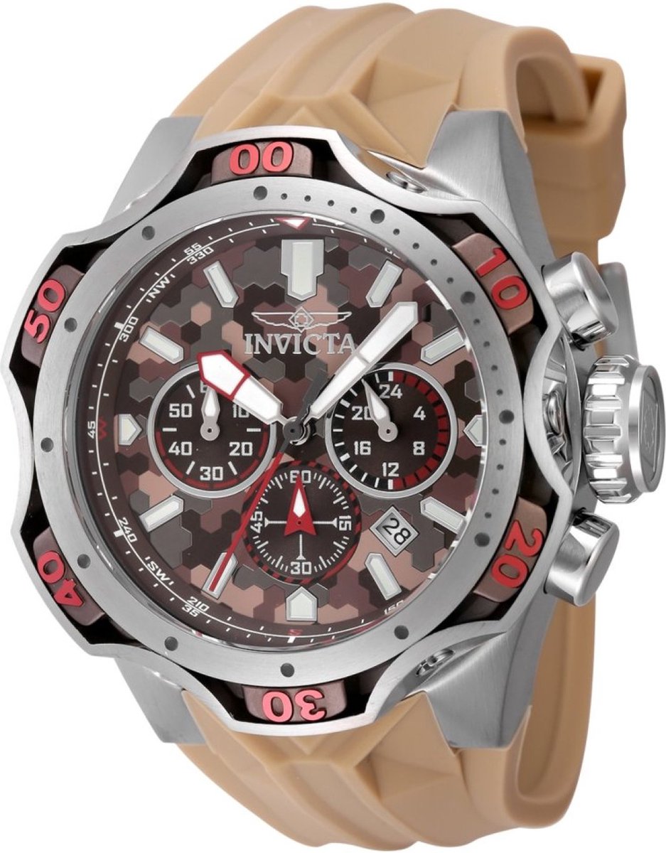Invicta Venom 47761 Heren Horloge - Waterdicht - Analoog - Quartz Uurwerk - Roestvrij Staal met bruine Wijzerplaat - 52mm
