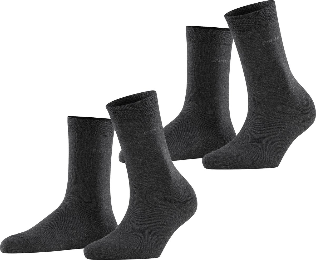 Esprit Basic Easy 2-Pack drukvrije comfort tailleband katoen multipack sokken dames grijs - maat 35-38