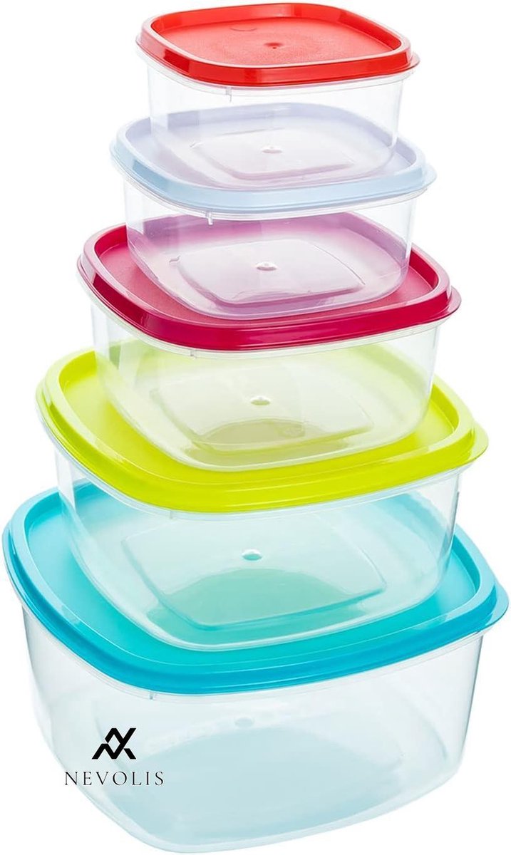 Nevolis 5 stuks Voedselcontainers 220 ml 350 ml 600 ml 1200 ml 2000 ml voedselcontainer kunststof BPA-vrij magnetronbestendig vaatwasmachinebestendig geschikt voor vriezer .
