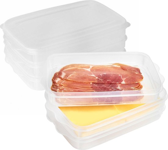 Foto: Hega hogar vleeswaren bewaarbakjes 2x transparant 26 x 16 x 10 cm 3 lagen broodbeleg vershouddoos