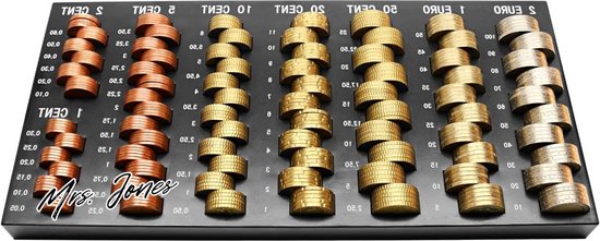 Madame Compteuse de pièces en Euro Jones Monepass à 8 compartiments - valorisation par échelle graduée - Capacité = 19640 euros - tiroir-caisse organiseur de pièces.