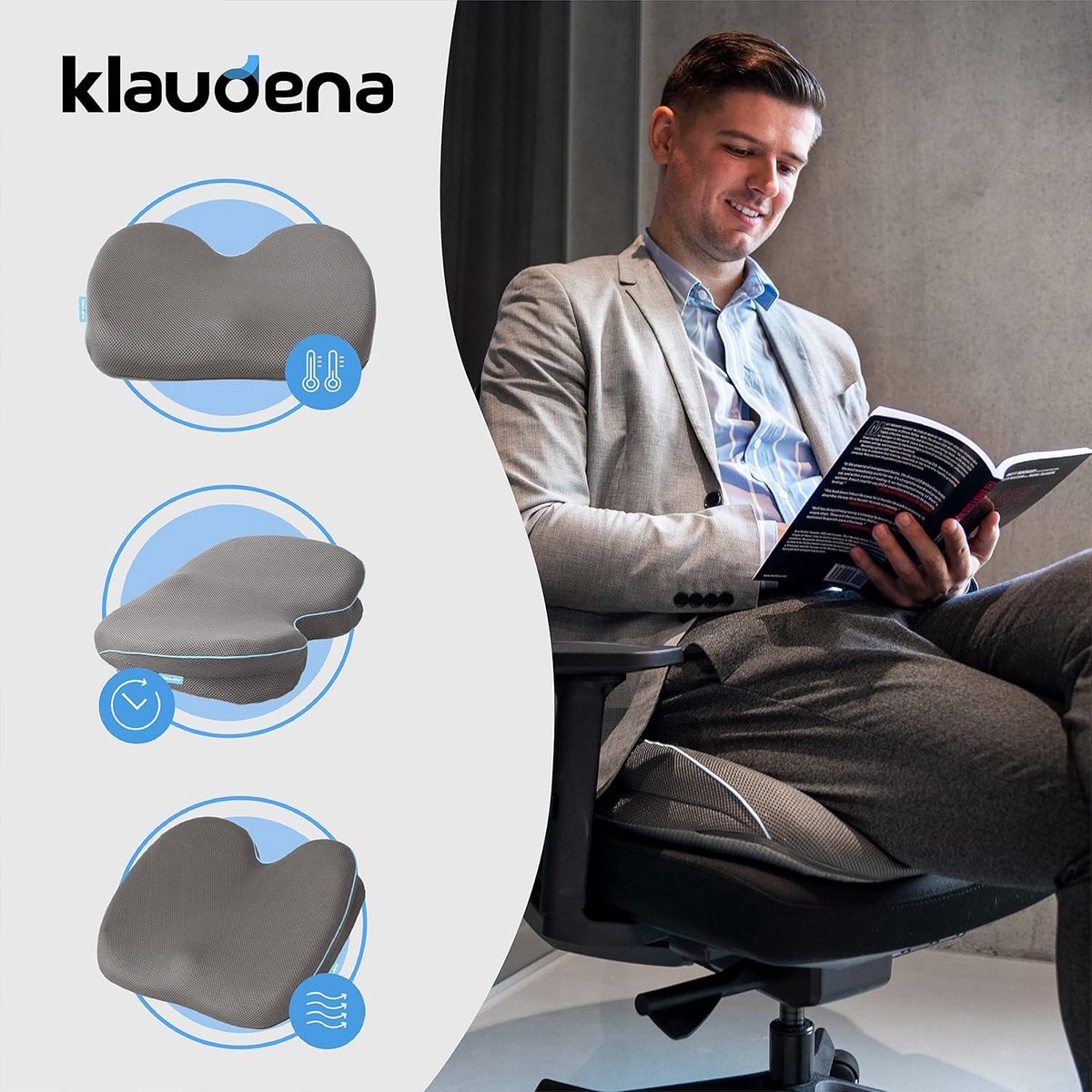 Klaudena Memory Foam Sitzkissen Bürostuhl, Steißbeinkissen Rücken Unterstützung
