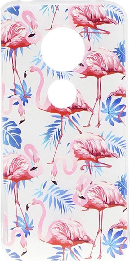 Shop4 - Motorola Moto G7 Play Hoesje - Zachte Back Case Flamingo's Transparant