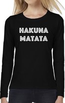 Hakuna Matata tekst t-shirt long sleeve zwart voor dames - Hakuna Matata shirt met lange mouwen L