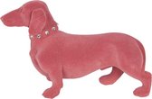 Clayre & Eef Decoratie Beeld Hond 22*8*14 cm Roze Synthetisch Decoratief Figuur Decoratieve Accessoires Woonaccessoires