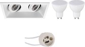 LED Spot Set - Pragmi Zano Pro - GU10 Fitting - Dimbaar - Inbouw Rechthoek Dubbel - Mat Wit - 6W - Helder/Koud Wit 6400K - Kantelbaar - 185x93mm - BSE