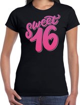 Sweet 16 cadeau t-shirt zwart dames - dames shirt 16 jaar - verjaardag kleding / outfit XS