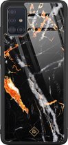 Samsung A71 hoesje glass - Marmer zwart oranje | Samsung Galaxy A71  case | Hardcase backcover zwart