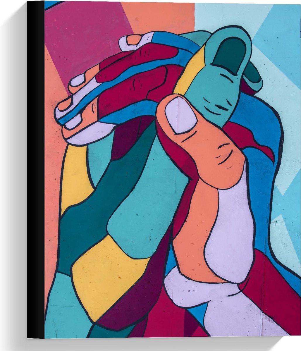 Canvas Gekleurde Handen die Elkaar Vasthouden 30x40cm
